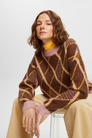 Dámské Jumpers Esprit Vlna-mohair Blend Hnědé | ICP318695