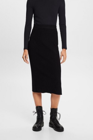 Dámské Sukně Esprit Rib-knit Midi Černé | NSH562138