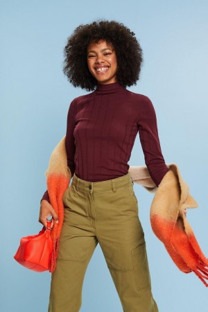 Dámské Topy Esprit Žebrovaný Turtleneck Vínové Červené | BTC319620