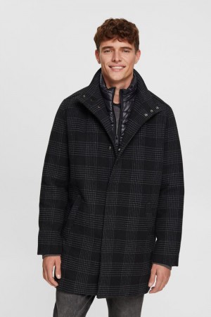 Pánské Kabáty Esprit Polstrovaný Vlna Blend With Detachable Lining Tmavě Šedé | TJA896542