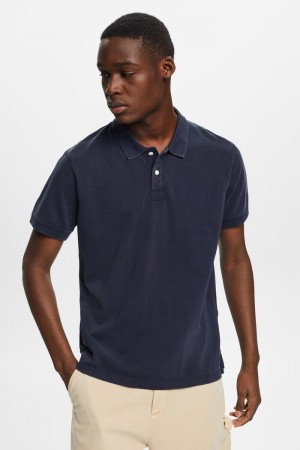 Pánské Polo Triko Esprit Stone-washed Bavlněné Pique Tmavě Blankyt | CMQ360482