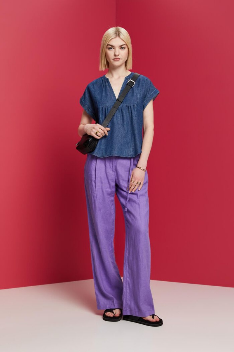 Dámské Blouses Esprit Lehké Denim,100% Bavlněné Blankyt | EBK605392