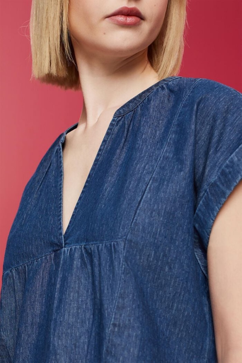Dámské Blouses Esprit Lehké Denim,100% Bavlněné Blankyt | EBK605392