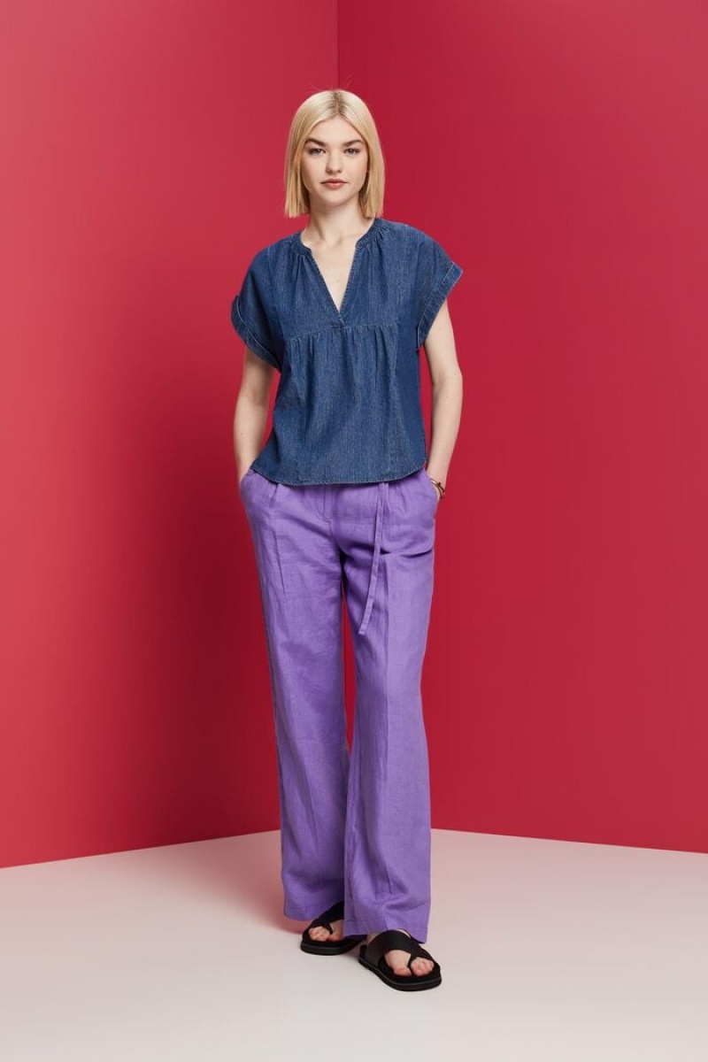 Dámské Blouses Esprit Lehké Denim,100% Bavlněné Blankyt | EBK605392