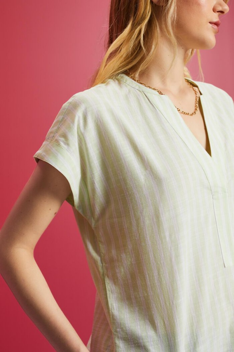 Dámské Blouses Esprit Pruhovaný Bavlněné Oranžové Zelene | WFG340168