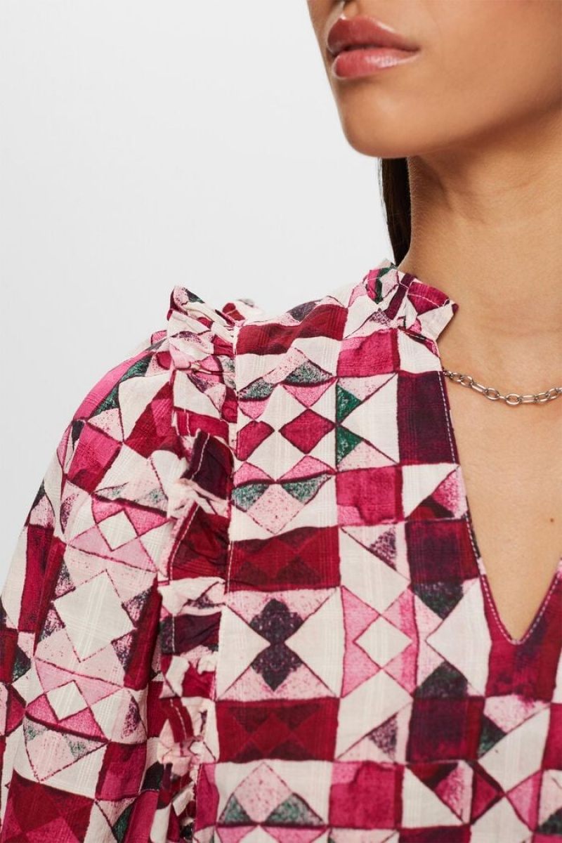Dámské Blouses Esprit Ruffle Trim Dobby Bavlněné Růžové Fuchsie | LQG725136