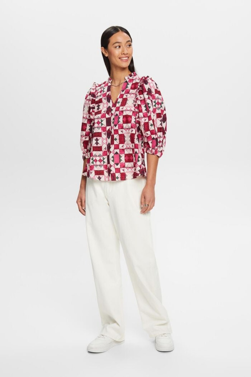 Dámské Blouses Esprit Ruffle Trim Dobby Bavlněné Růžové Fuchsie | LQG725136