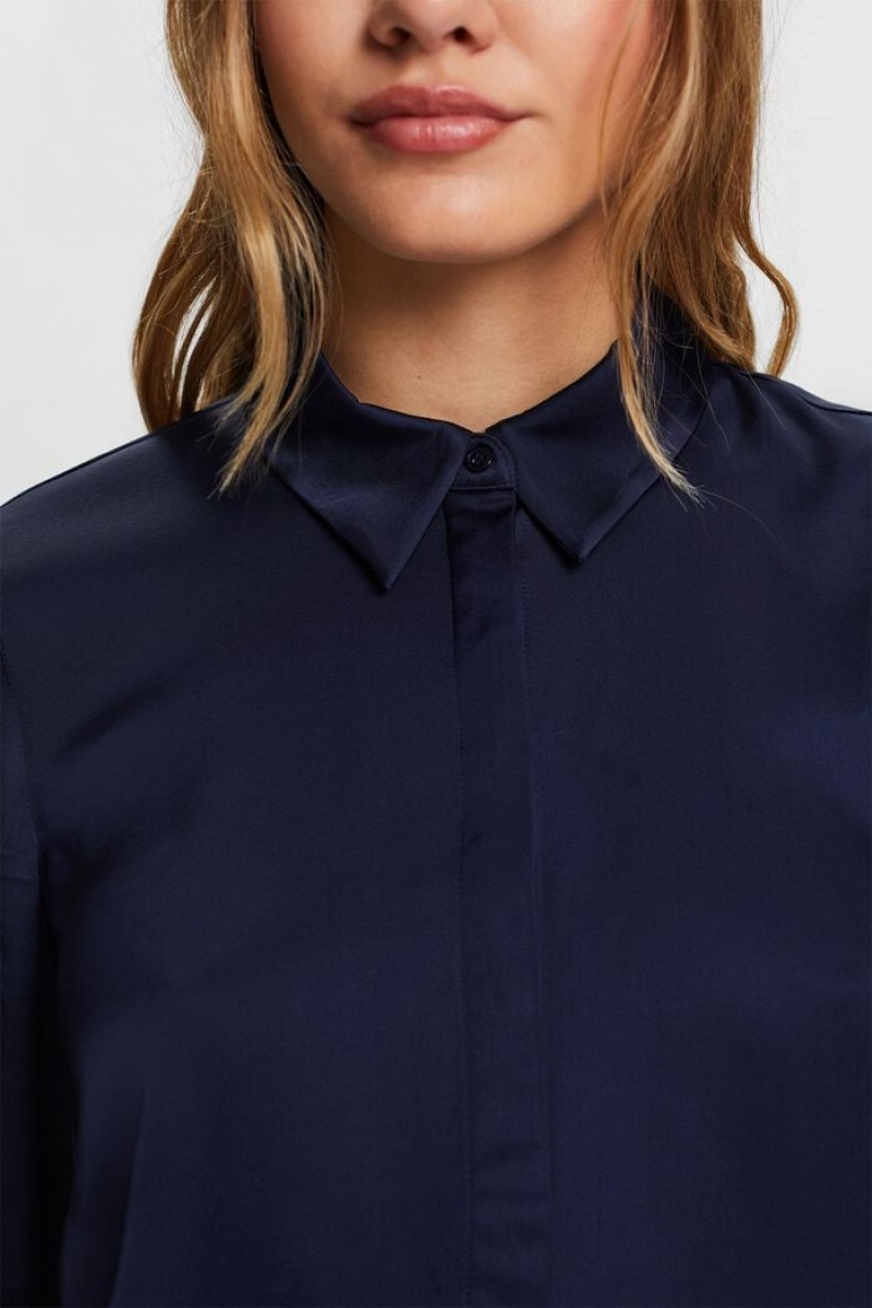 Dámské Blouses Esprit Satin Tmavě Blankyt | LUG068742