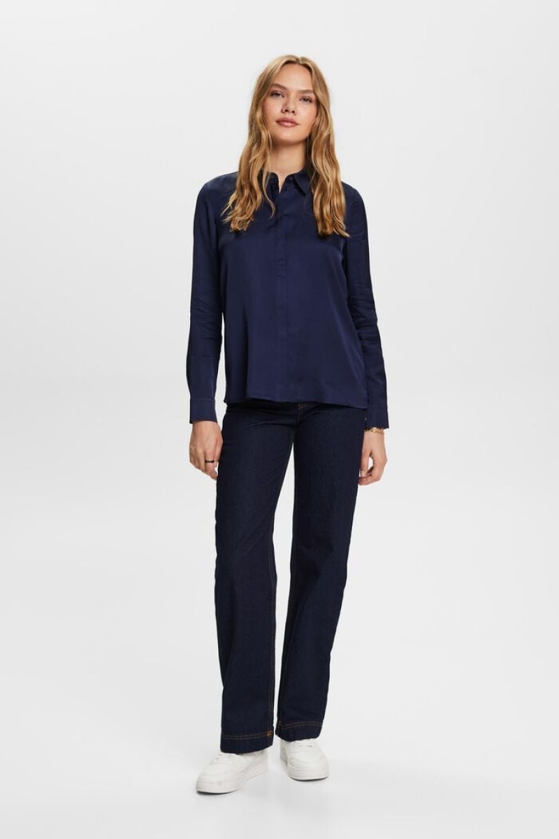 Dámské Blouses Esprit Satin Tmavě Blankyt | LUG068742
