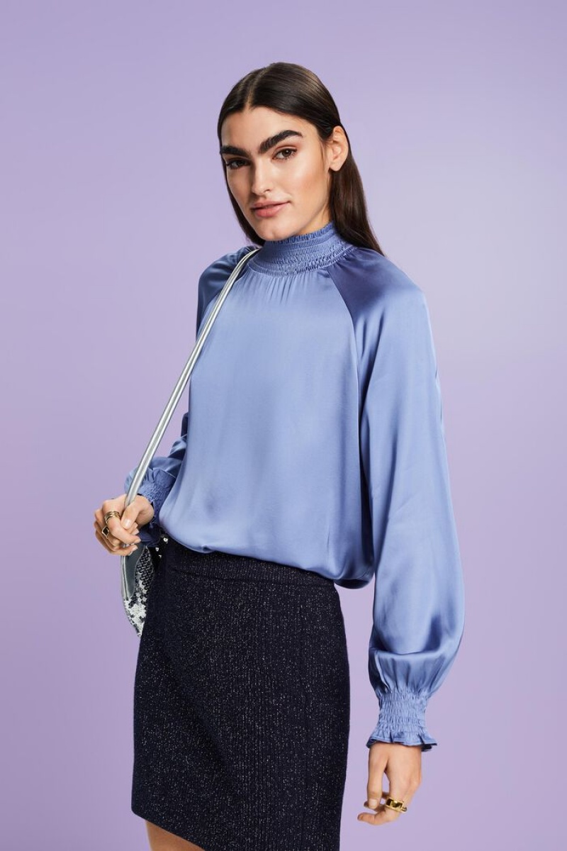 Dámské Blouses Esprit Smocked Satin Blankyt Levandule | DQL240371