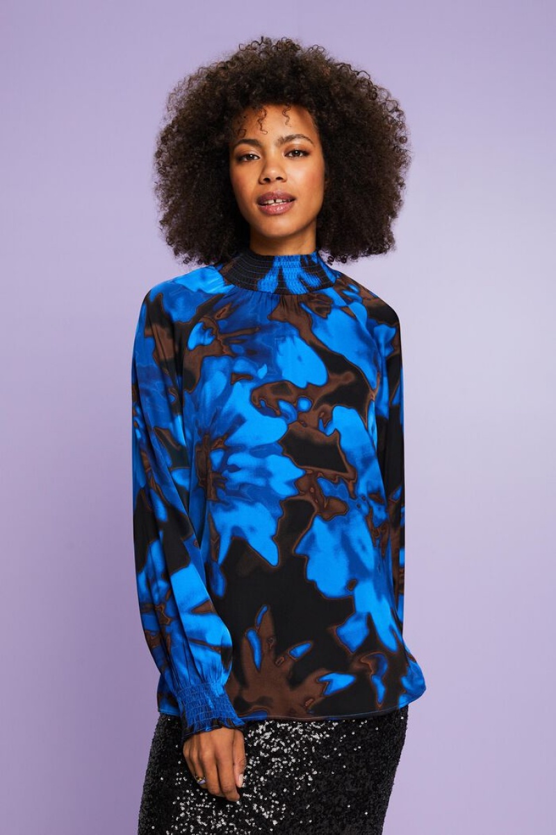 Dámské Blouses Esprit Smocked Satin Print Světle Blankyt | GUS062718