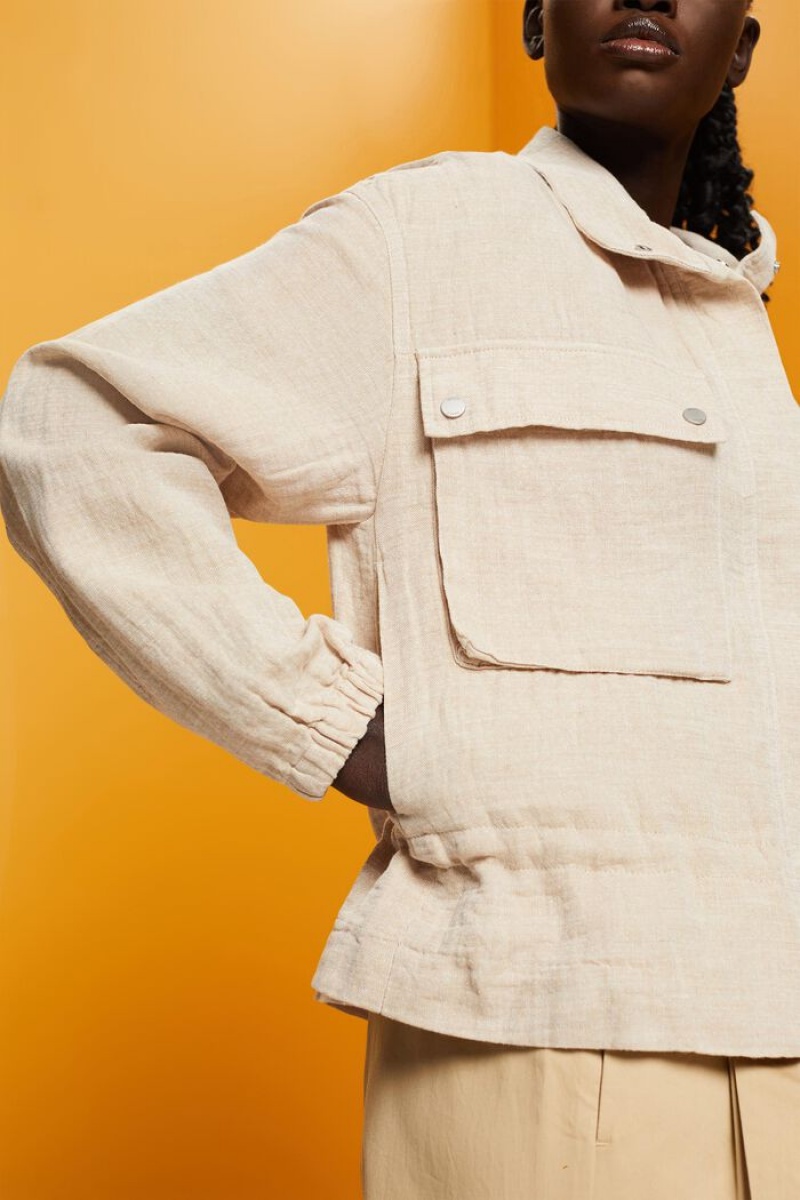 Dámské Bundy Esprit Lehké Bavlněné-linen Hnědé | UJD259136