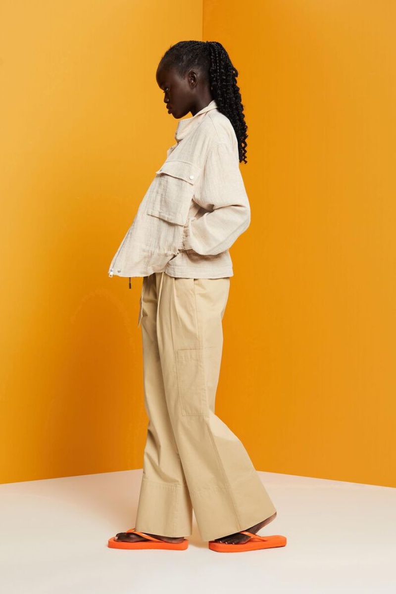 Dámské Bundy Esprit Lehké Bavlněné-linen Hnědé | UJD259136