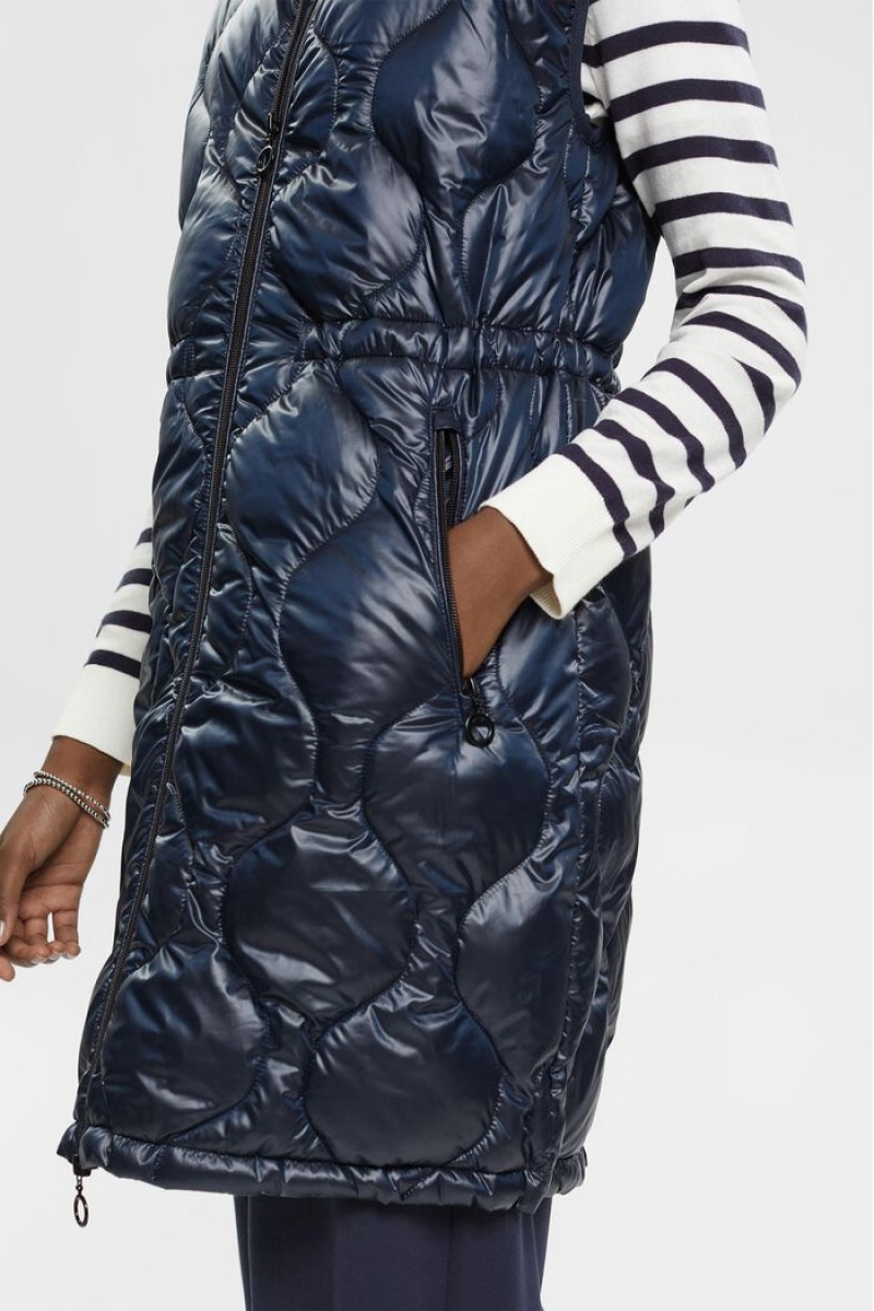 Dámské Bundy Esprit Longline Prošívaný Bodywarmer Tmavě Blankyt | WRX079163