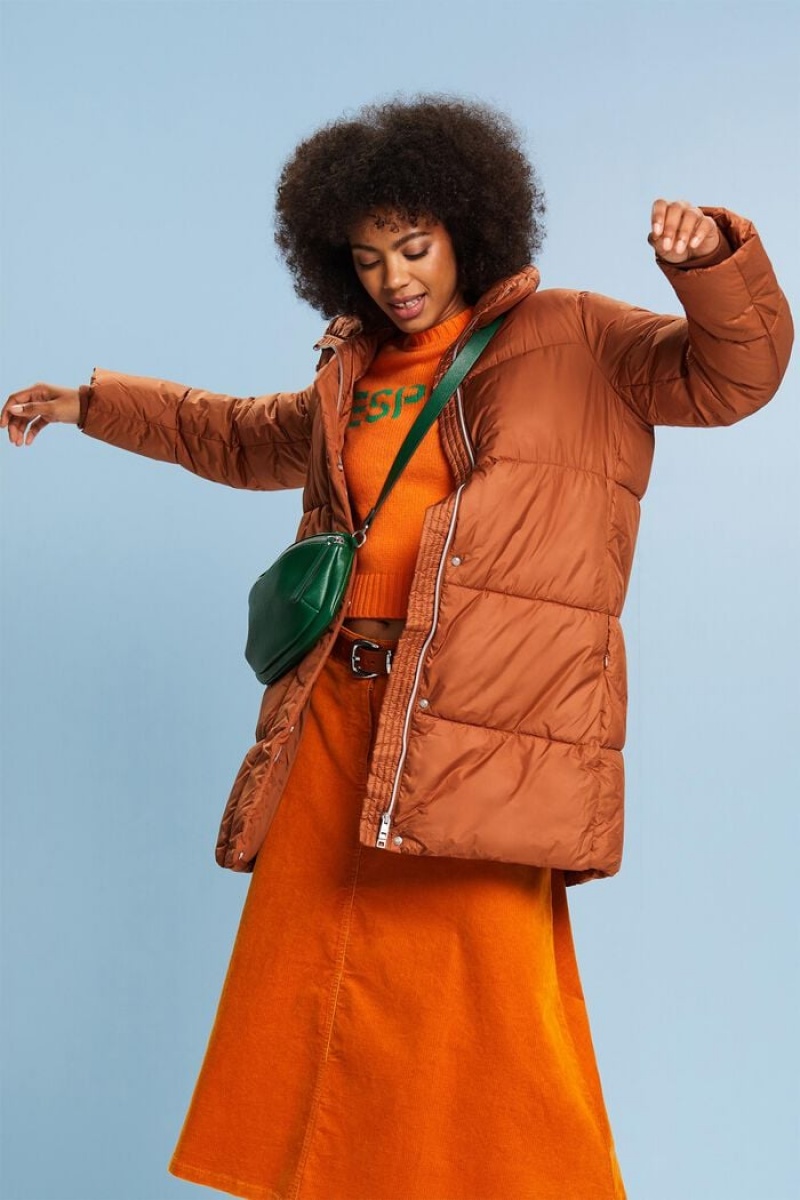 Dámské Bundy Esprit Longline Puffer Hnědé | ZFS687910