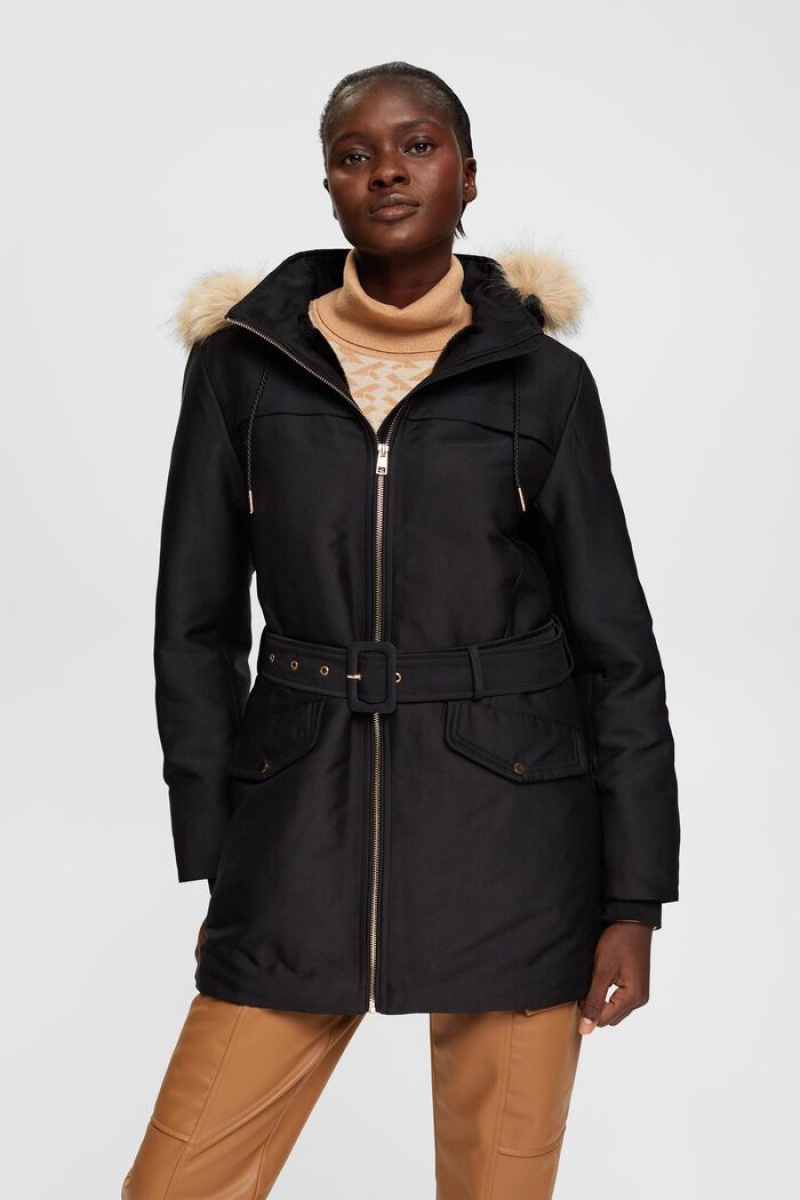 Dámské Bundy Esprit Parka With Faux Fur Hood Černé | IUJ703125