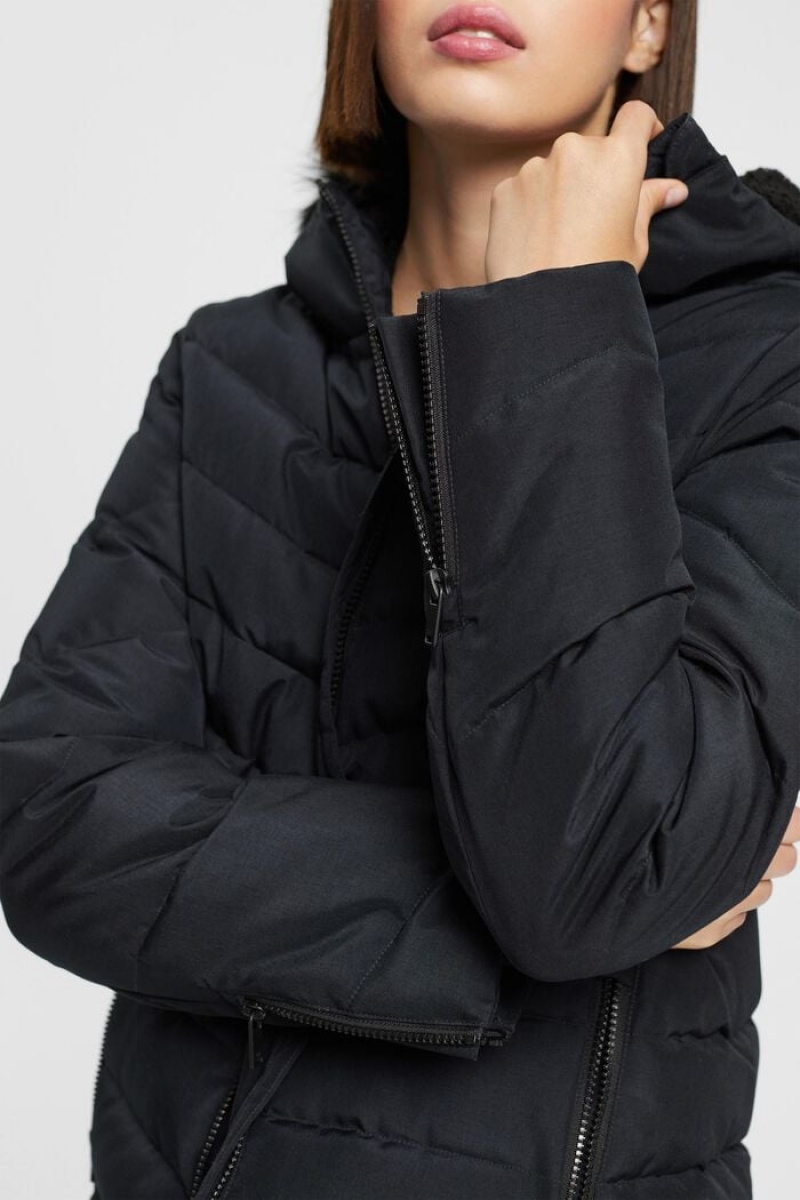Dámské Bundy Esprit Prošívaný With Faux Fur Hood Černé | ZMP190235