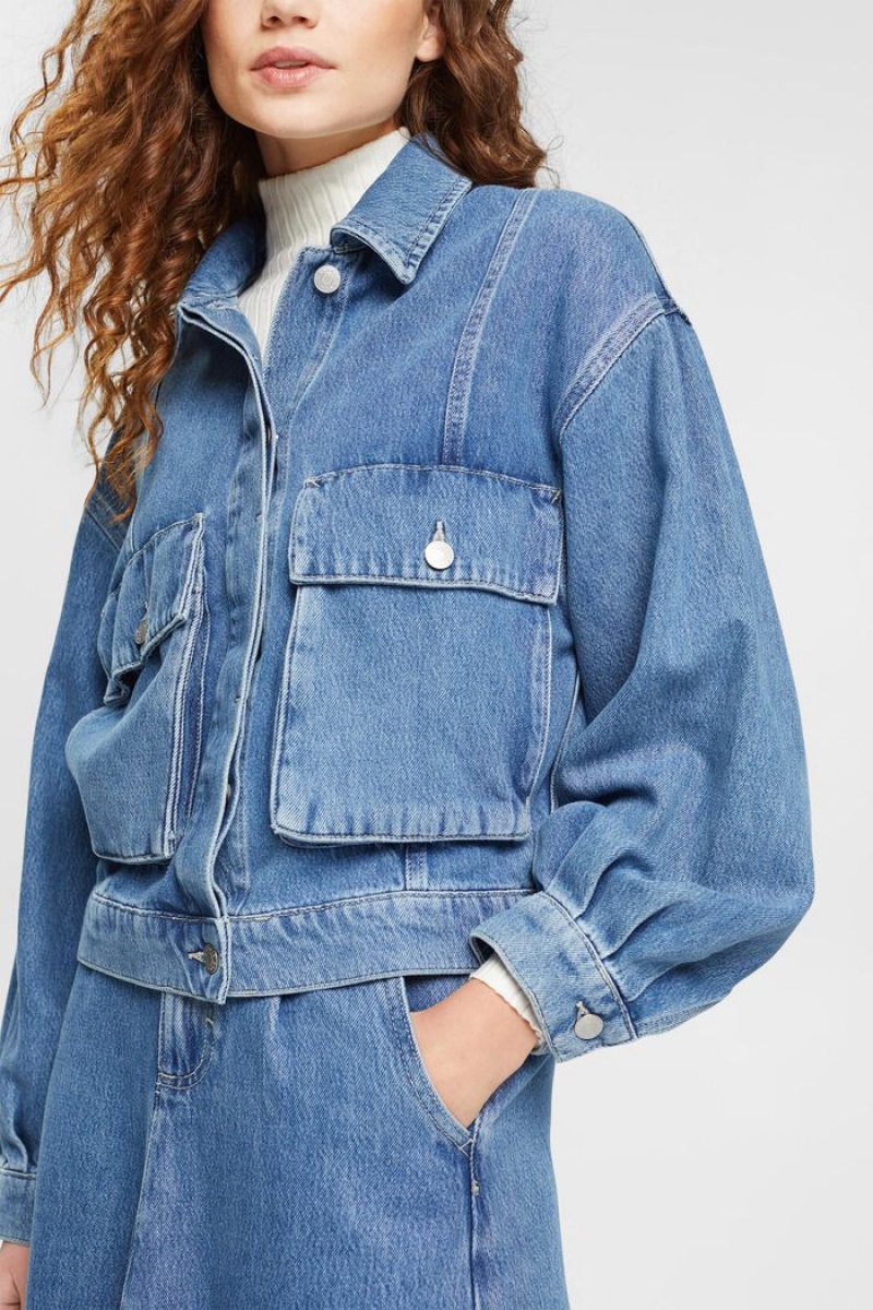 Dámské Bundy Esprit Puff Sleeve Denim Blankyt | QKE150749