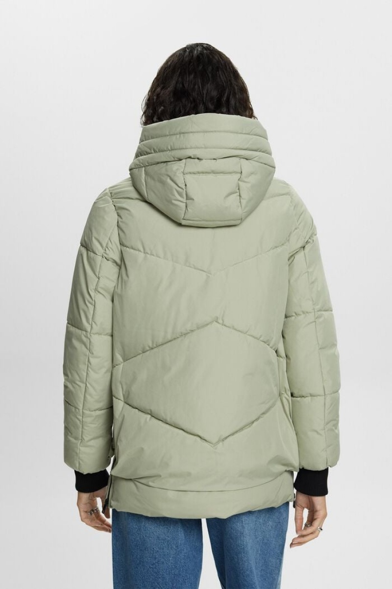 Dámské Bundy Esprit S Kapucí Prošívaný Puffer Zelene | FTR915870
