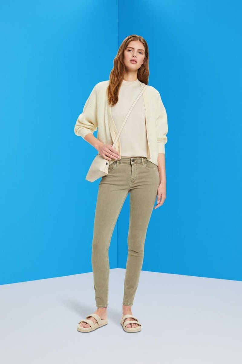 Dámské Džíny Esprit Mid-rise Hubená Světle Hnědožlutý | QVR294651