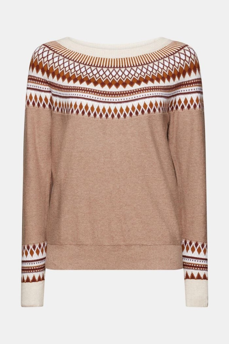 Dámské Jumpers Esprit Bavlněné Jacquard Světle Šedé Hnědé | LMI296380
