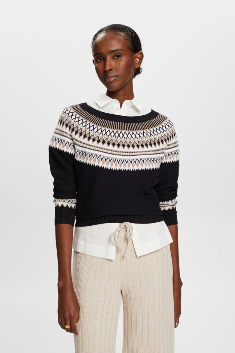 Dámské Jumpers Esprit Bavlněné Jacquard Černé | EBP653709