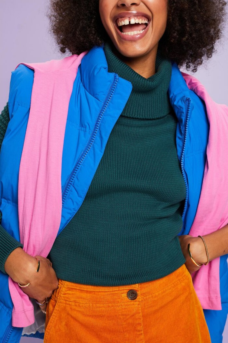 Dámské Jumpers Esprit Bavlněné Turtleneck Tyrkysové Zelene | TJB872615