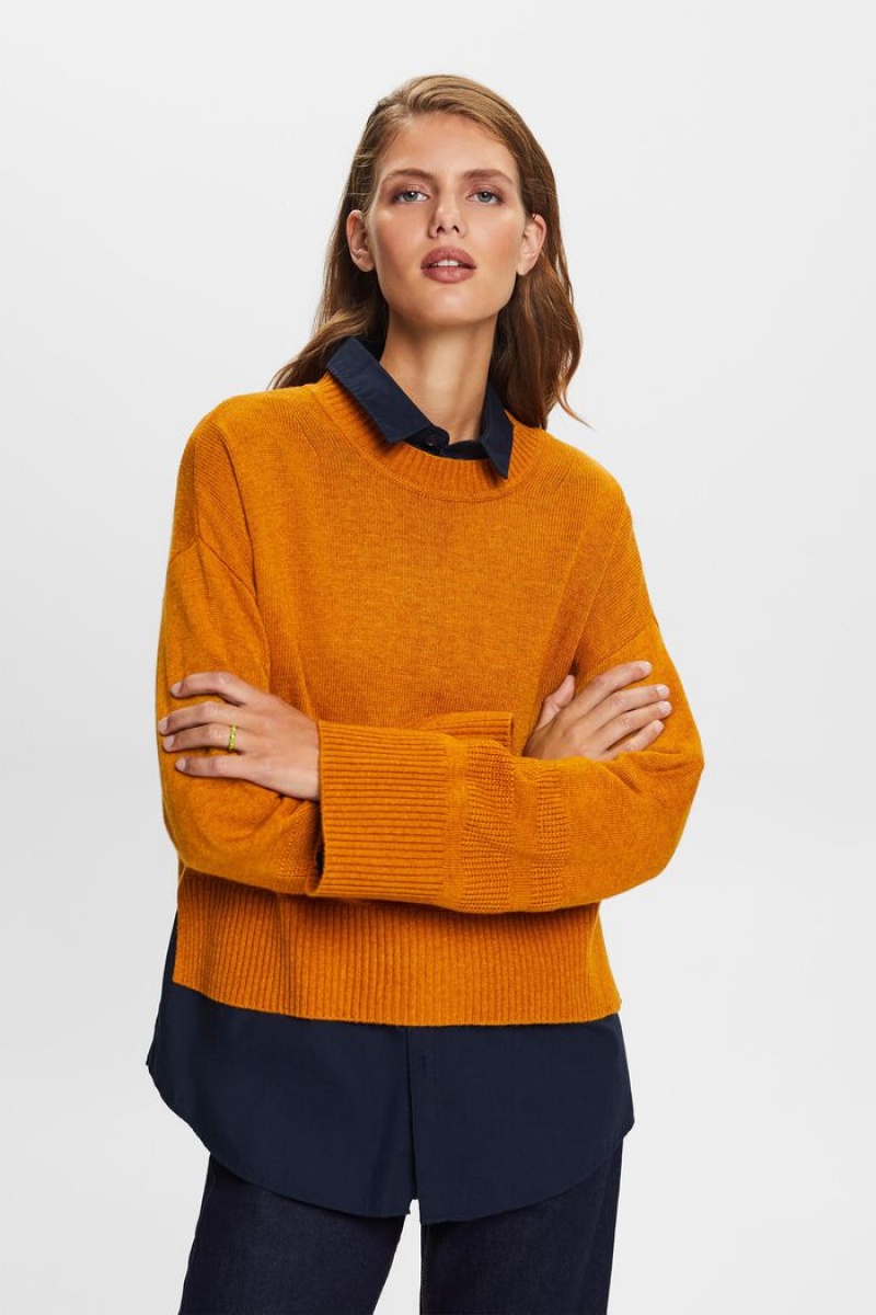 Dámské Jumpers Esprit Boxy Crewneck Oranžové Žluté | UBA075982
