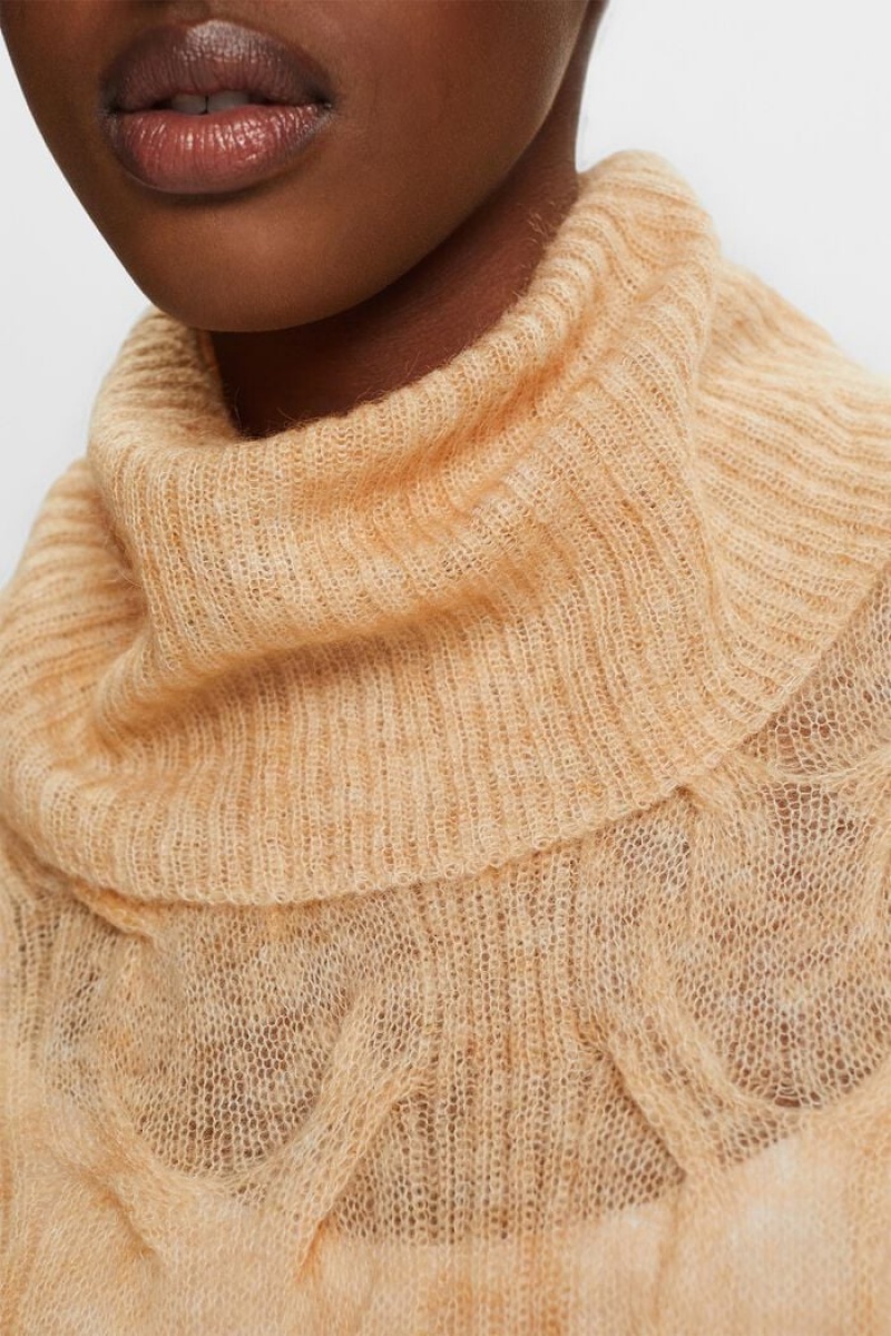 Dámské Jumpers Esprit Cable-knit Mohair-blend Turtleneck Béžový | GEV762308
