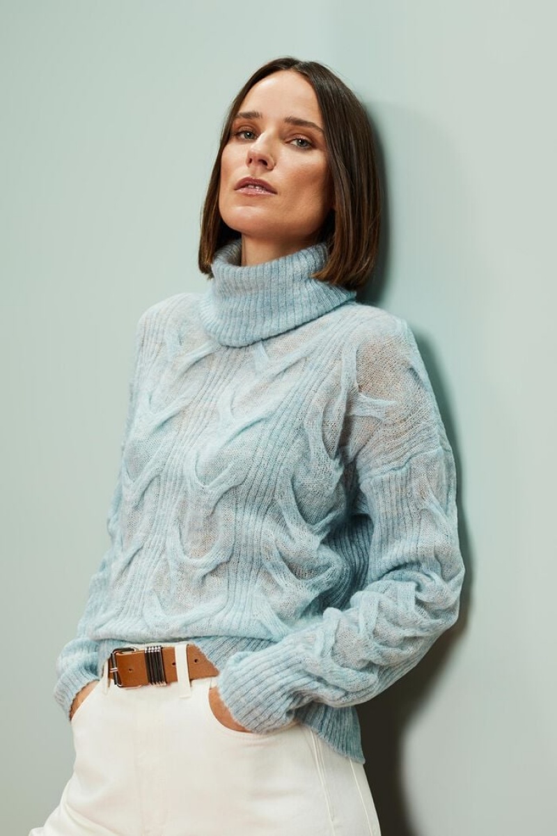 Dámské Jumpers Esprit Cable-knit Mohair-blend Turtleneck Světle Tyrkysové Zelene | ASF357462