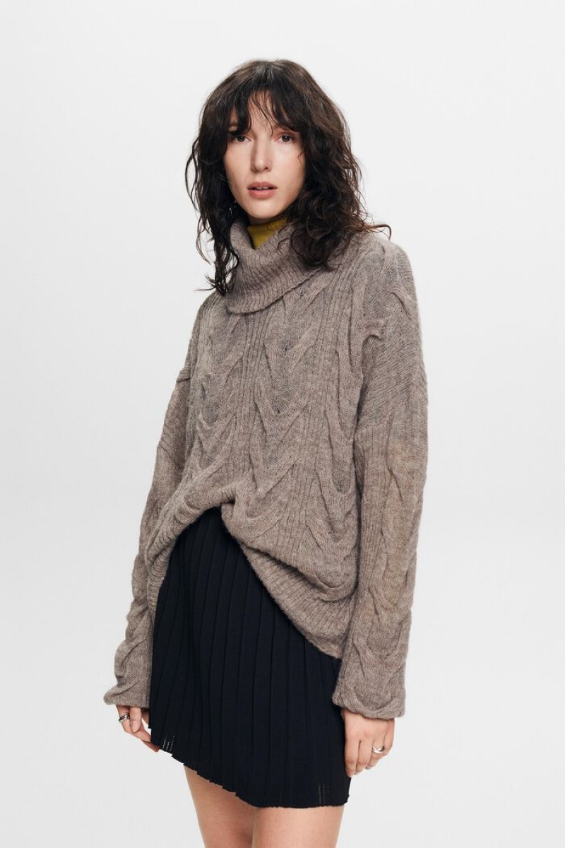Dámské Jumpers Esprit Cable-knit Turtleneck Hnědé Šedé | BPJ931402