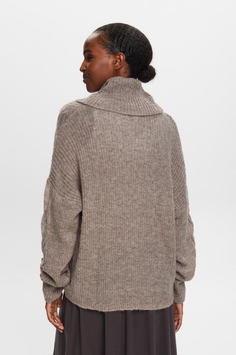 Dámské Jumpers Esprit Cable-knit Turtleneck Hnědé Šedé | BPJ931402
