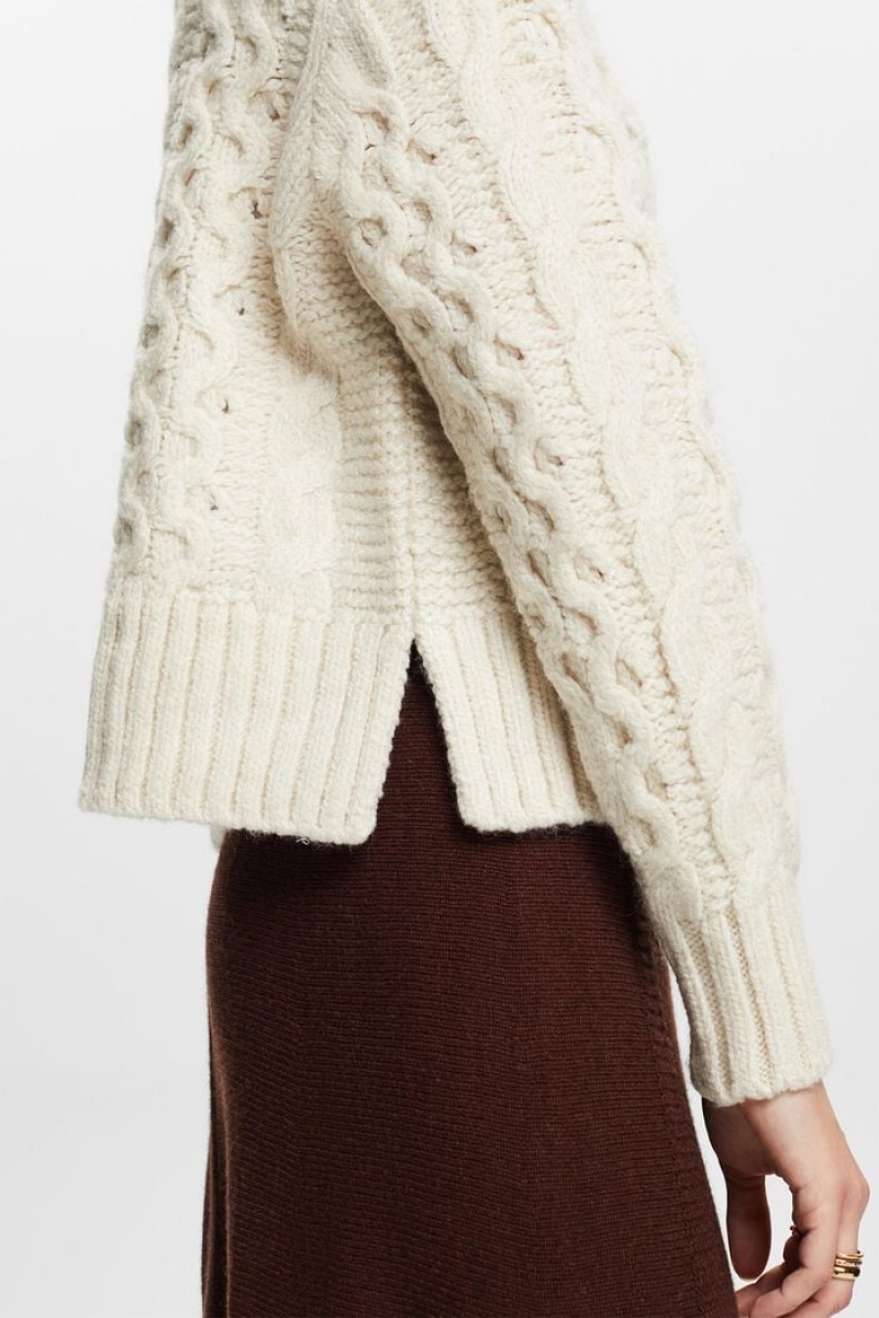 Dámské Jumpers Esprit Cable-knit Vlna-blend Bílé | TZN034615