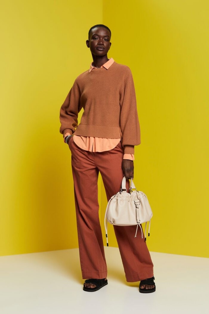 Dámské Jumpers Esprit Cashmere Blended With Krajkové Detail Hnědožlutý | GYW287491