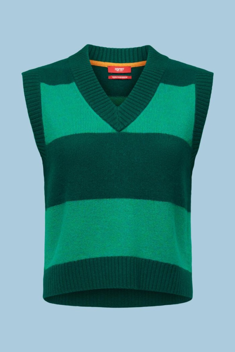 Dámské Jumpers Esprit Cashmere V-neck Rugby Stripe Tyrkysové Zelene | AYG351947