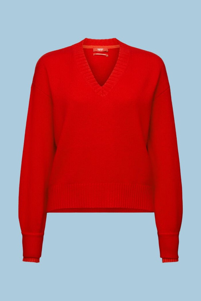 Dámské Jumpers Esprit Cashmere V-neck Červené | ESU479860