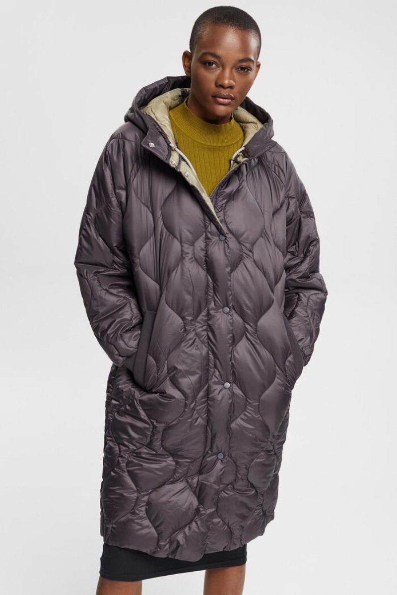 Dámské Kabáty Esprit Prošívaný With Contrast Lining Tmavě Šedé | ZOE687431