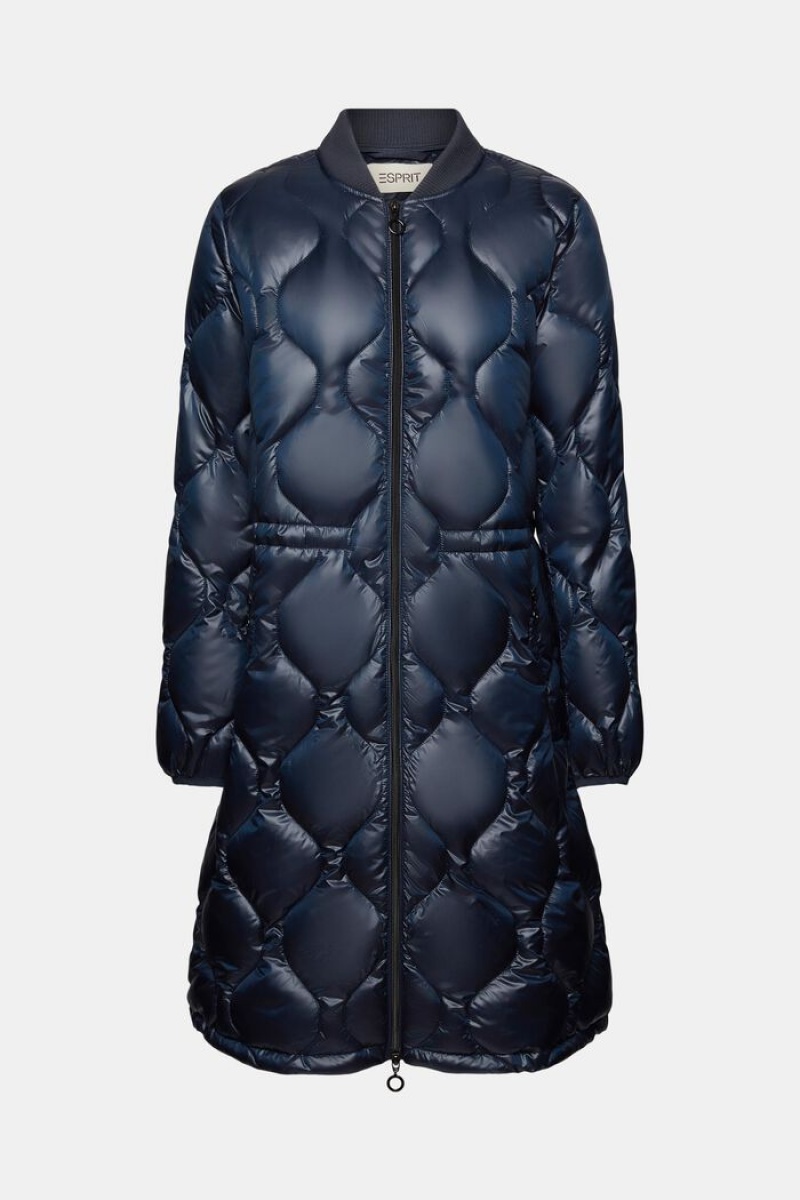 Dámské Kabáty Esprit Prošívaný With Rib Knit Collar Tmavě Blankyt | YZF076154