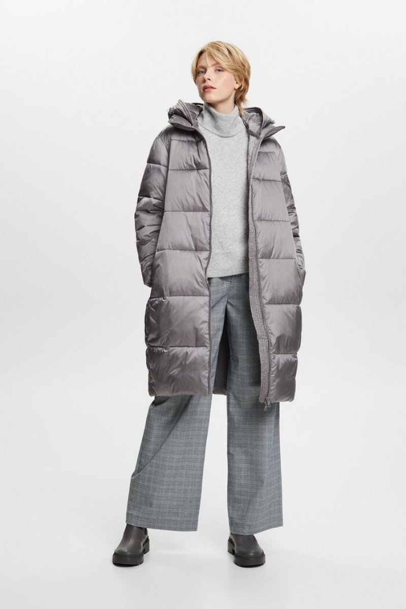 Dámské Kabáty Esprit Puffer With Detachable Hood Hnědé Šedé | VIW950623