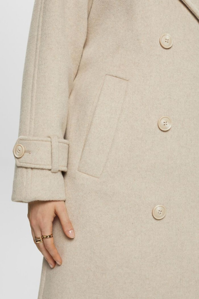 Dámské Kabáty Esprit Vlna-blend Trench Šedé | NRE346781