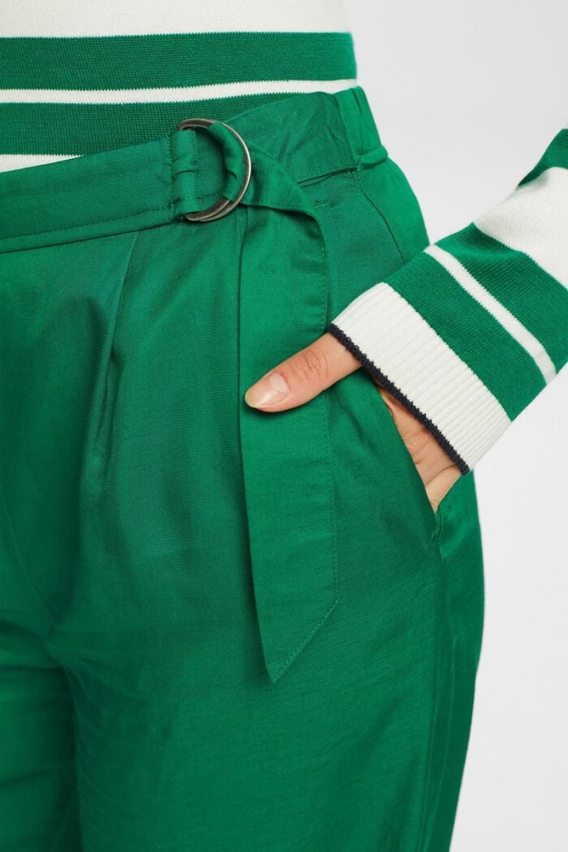 Dámské Kalhoty Esprit Belted Woven Široké Leg Tmavě Zelene | ZIO076829