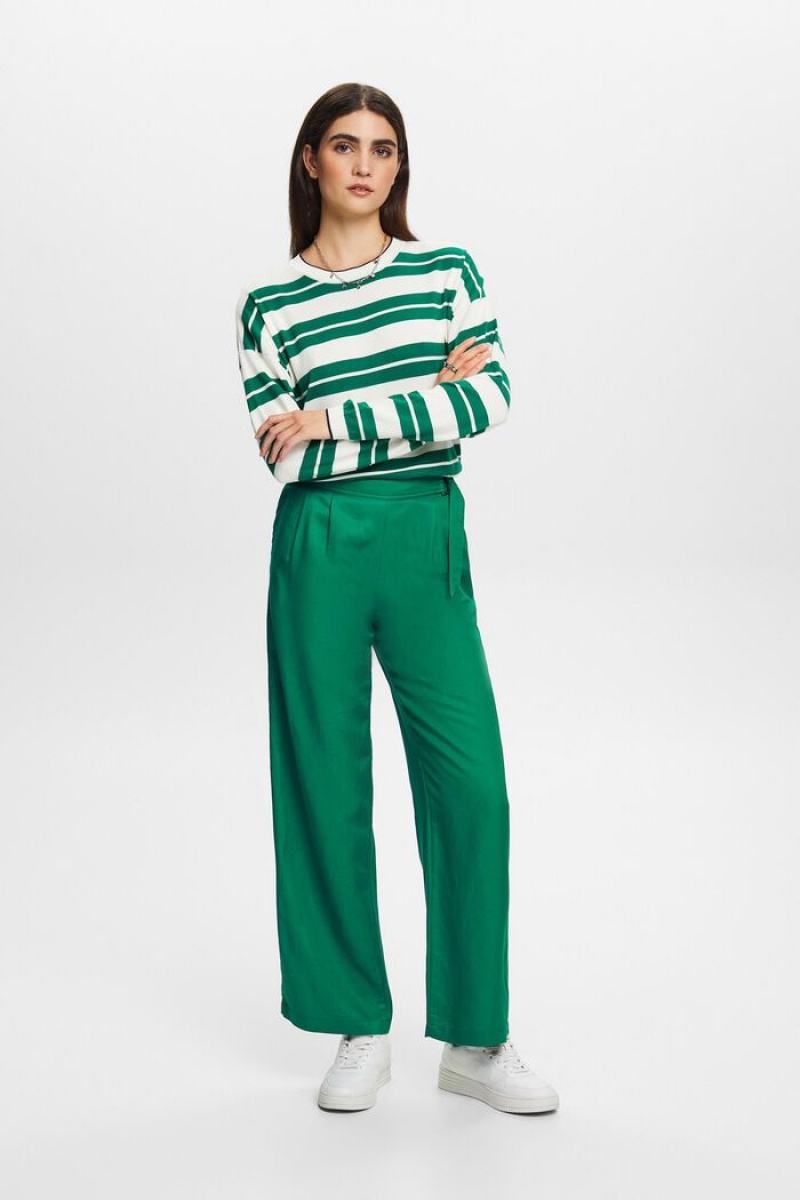 Dámské Kalhoty Esprit Belted Woven Široké Leg Tmavě Zelene | ZIO076829