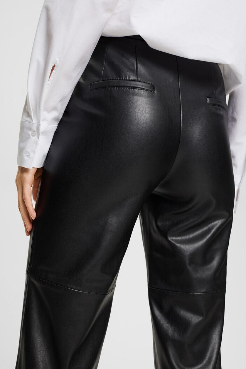 Dámské Kalhoty Esprit Cropped Faux Læder Černé | AEO146837