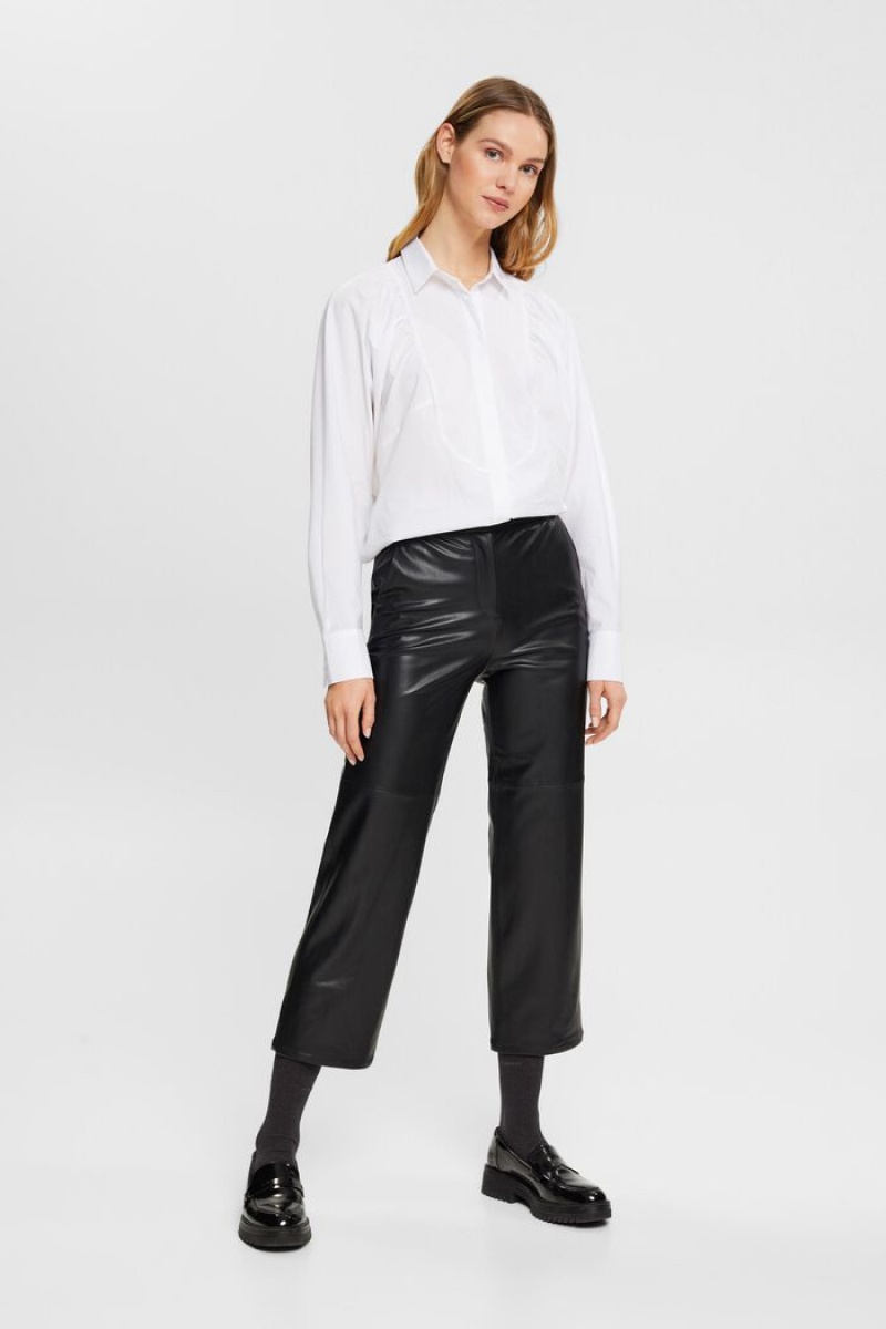 Dámské Kalhoty Esprit Cropped Faux Læder Černé | AEO146837