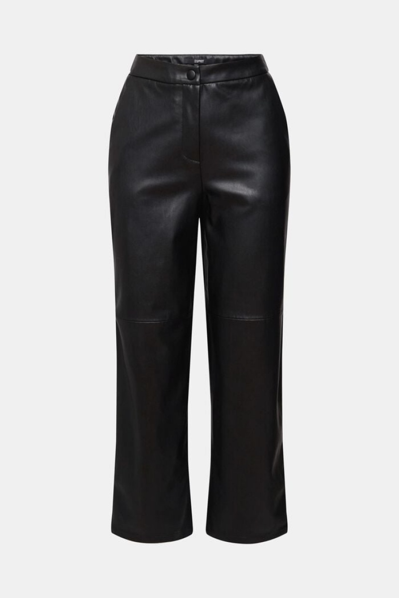 Dámské Kalhoty Esprit Cropped Faux Læder Černé | AEO146837
