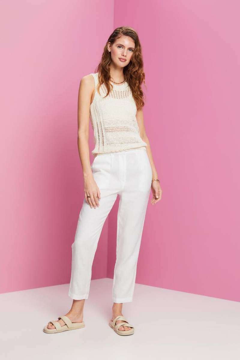 Dámské Kalhoty Esprit Cropped Linen Bílé | QTG614823