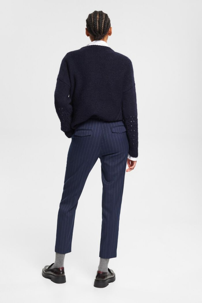 Dámské Kalhoty Esprit Cropped Pinstripe Tmavě Blankyt | CVU175826