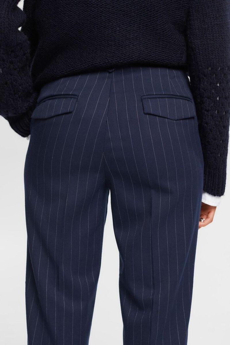 Dámské Kalhoty Esprit Cropped Pinstripe Tmavě Blankyt | CVU175826