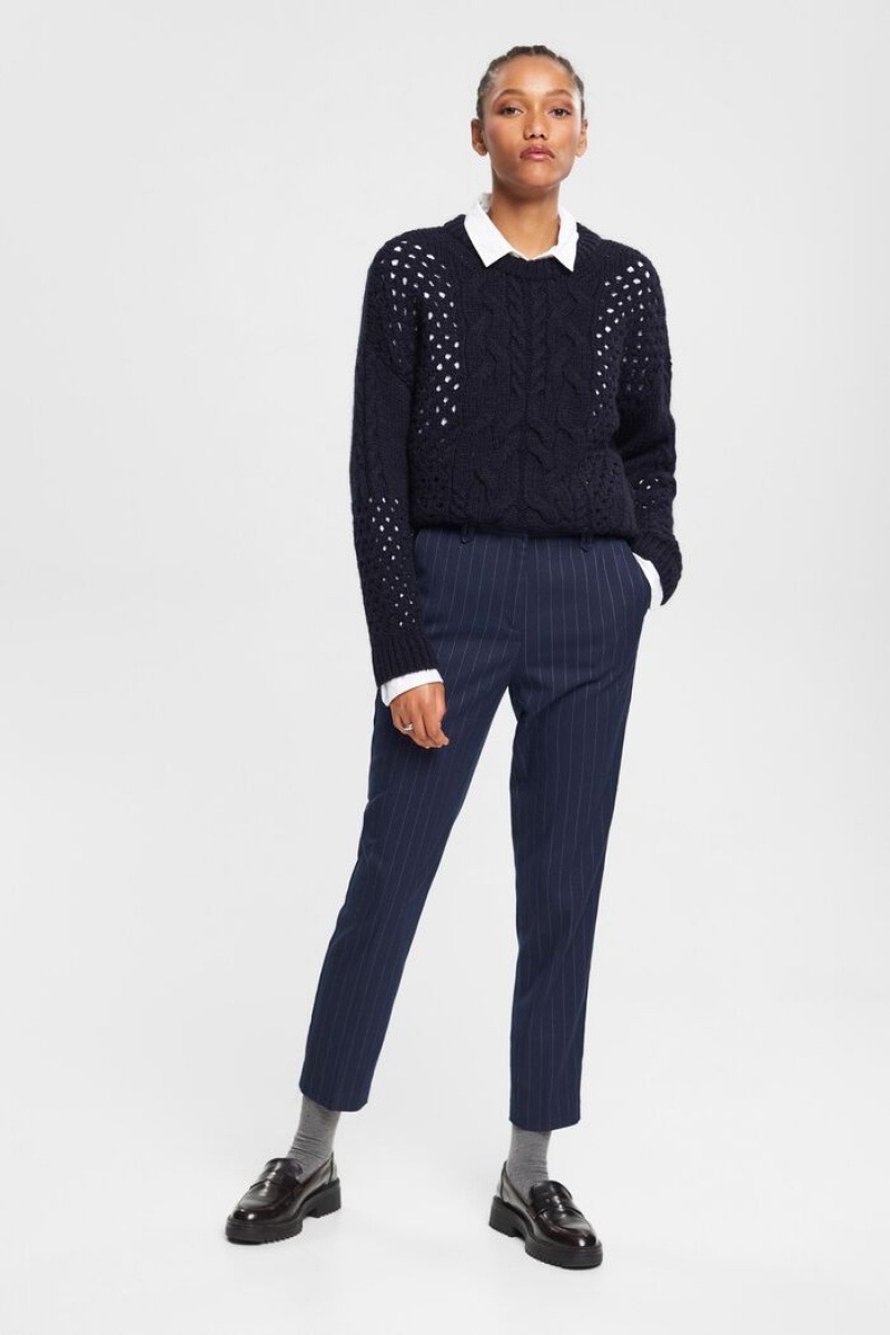 Dámské Kalhoty Esprit Cropped Pinstripe Tmavě Blankyt | CVU175826