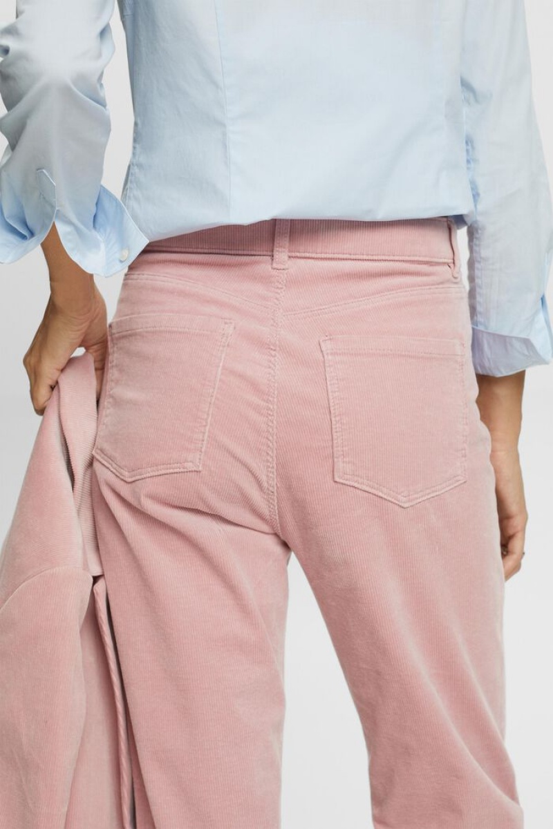 Dámské Kalhoty Esprit High-rise Rovný Fit Corduroy Růžové | DKP093254